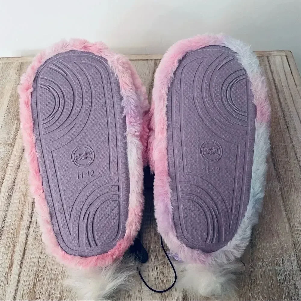 NWT Wonder Nation Sz 11-12 Big Girl's Unicorn Scuff Pink,Lilac,Blue Slippers New